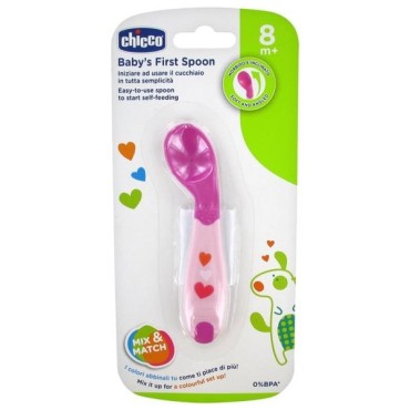 Chicco Baby's First Spoon Κουτάλι Σιλικόνης 8+ (16100.30) ΡΟΖ