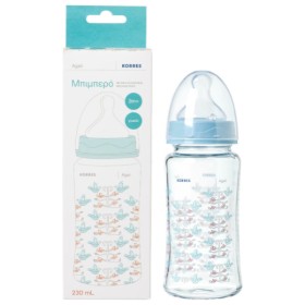 Korres Agali Γυάλινο Μπιμπερό 3m+ με Θηλή Σιλικόνης Μεσαίας Ροής 230ml