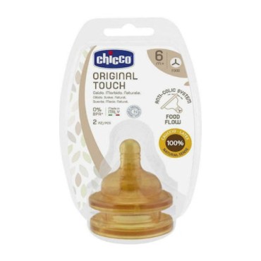 Chicco Θηλή από Καουτσούκ Ροής Φαγητού Original Touch 6m+ 2τμχ