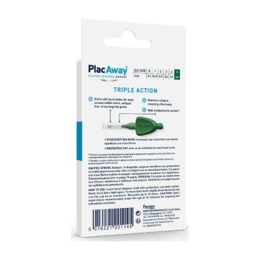 Omega Pharma Plac Away Triple Action Μεσοδόντια Βουρτσάκια 0.7mm Πράσινο 6τμχ