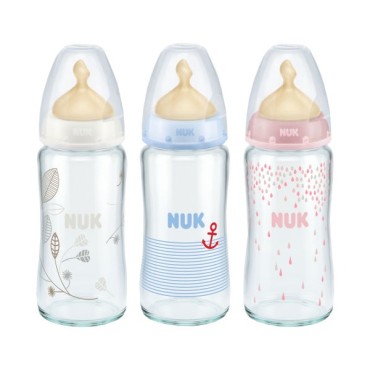 Nuk Μπιμπερό Γυάλινο Θηλή Καουτσούκ 1st Choice 240 ml (10.745.102)