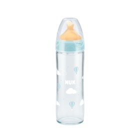 Nuk Γυάλινο Μπιμπερό Με Θηλή Καουτσούκ 1st Choice 0-6m 240 ml (10.536.546)
