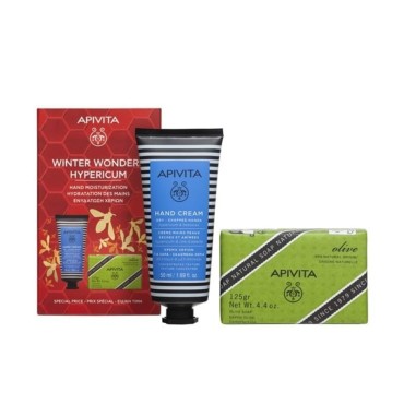 Apivita Promo Winter Wonders Hypericum Κρέμα Για Ξηρά-Σκασμένα Χέρια Με Βάλσαμο & Μελισσοκέρι 50ml & Φυσικό Σαπούνι Ελιά 125gr