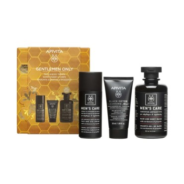 Apivita Promo Gentlemen Only Men's Care Anti-Wrinkle Face & Eye Cream 50ml & Black Cleansing Gel 50ml & Hair & Body Wash 250ml