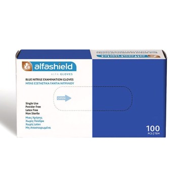 Karabinis Medical Alfashield Γάντια Νιτριλίου Χωρίς Πούδρα X. Large σε Μπλε Χρώμα 100τμχ