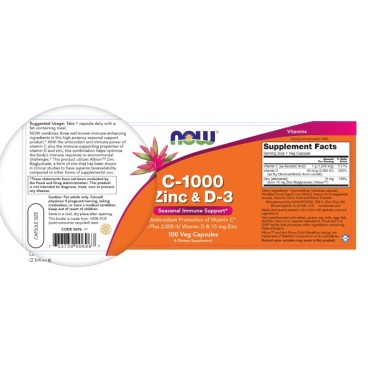 Now Foods C-1000 Zinc & D-3 x 100 Veg Capsules