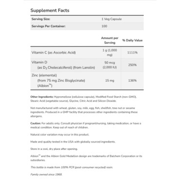 Now Foods C-1000 Zinc & D-3 x 100 Veg Capsules