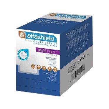 Karabinis Alfashield Αποστειρωμένες Γάζες 12PLY 10 x 10cm 100τμχ